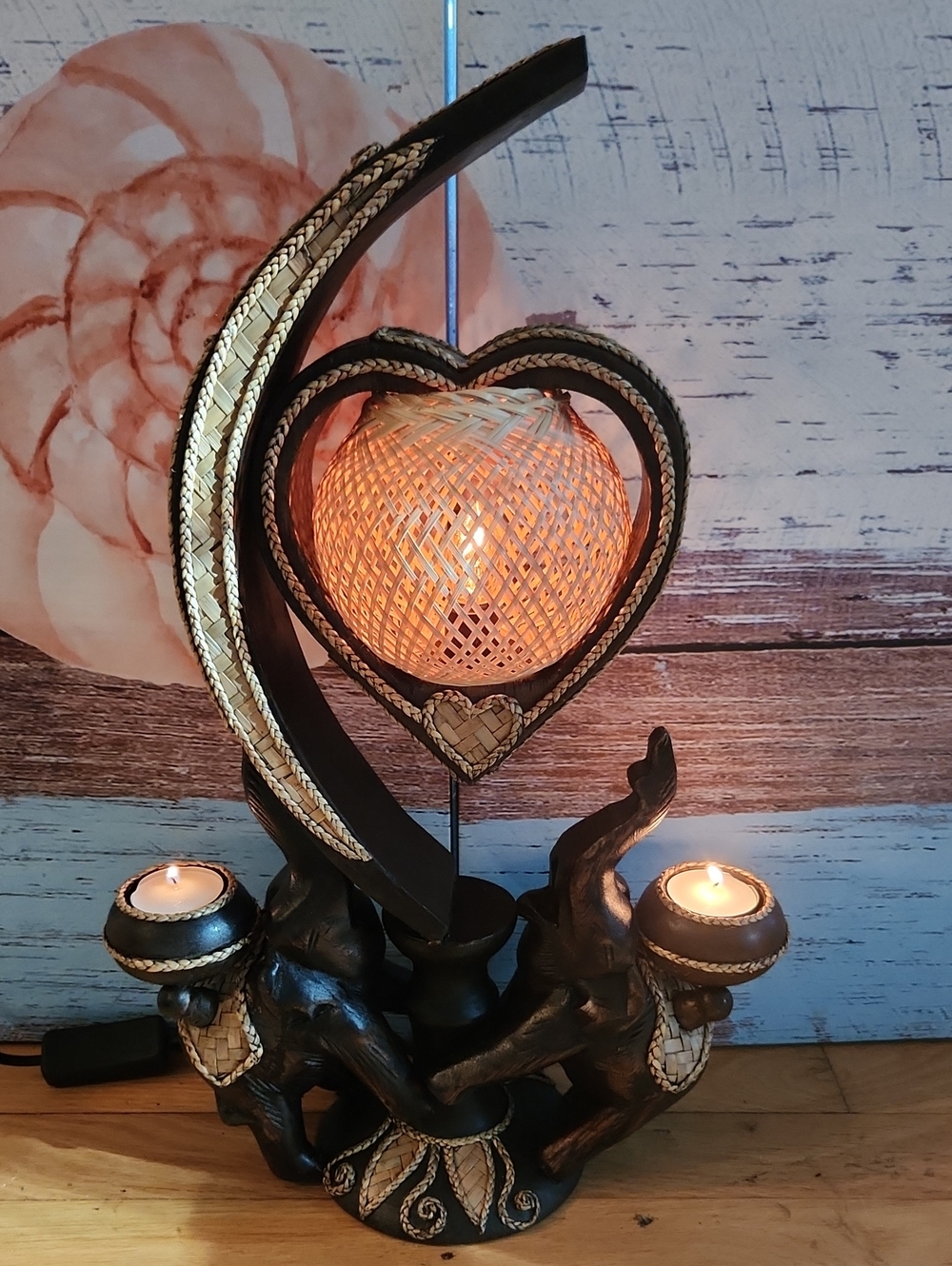 Handcrafted Wooden Elephant Lamp And Candle Holder